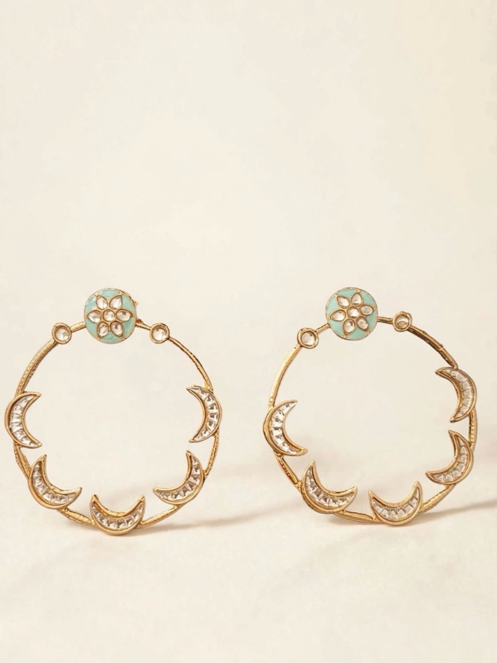 Kundan Moon Hoop Earrings